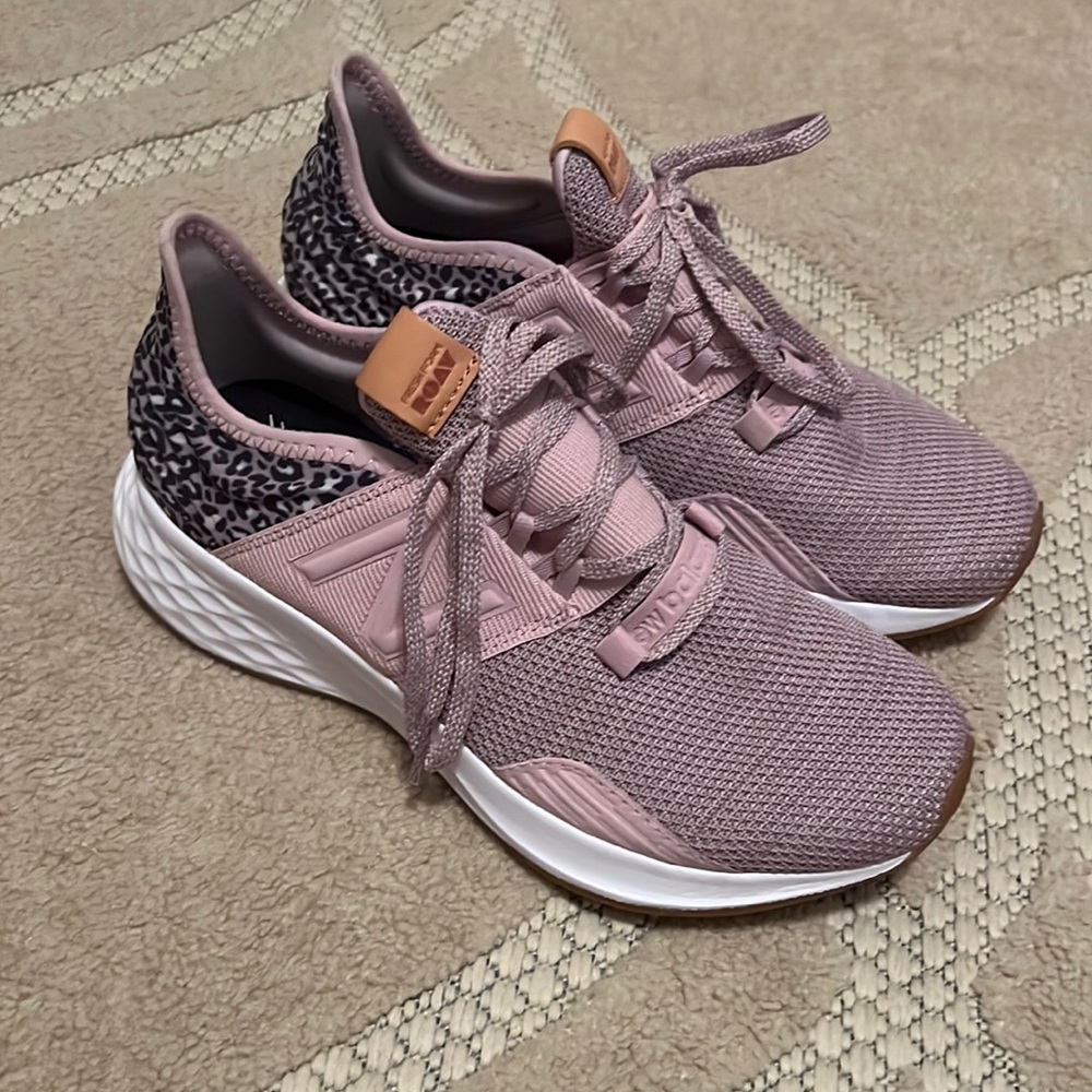 New Balance Women's Pink Athletic Sneakers with Leopard Accent